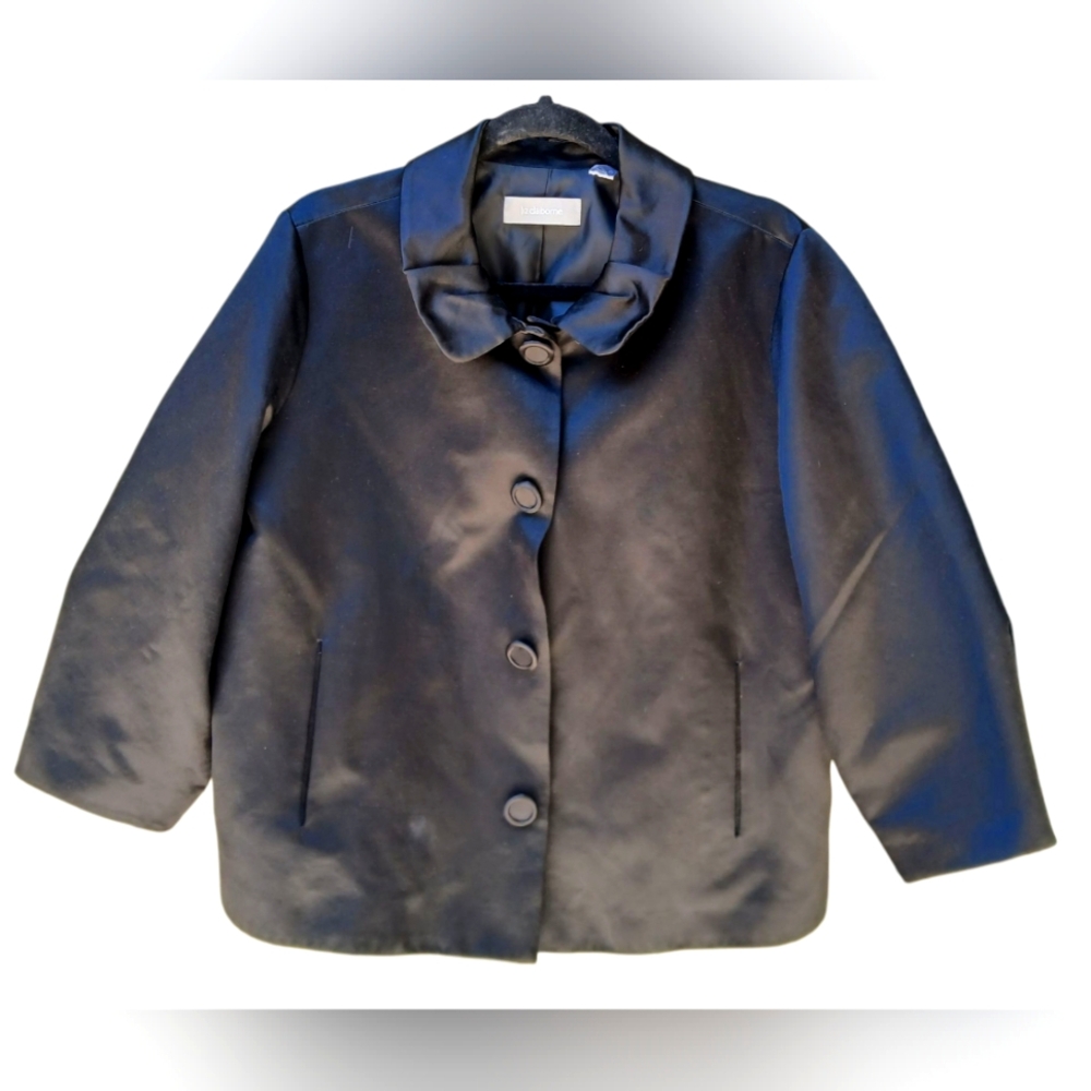 Liz Clairborne Women's Black Satin Button Down Cropped Style Jacket- Size XL EUC